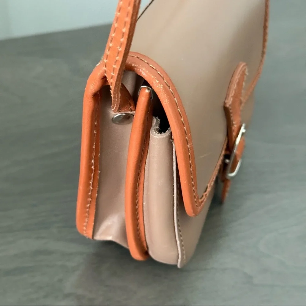 Vera Pelle Brown Leather Tan Handbag Italian Crossbody Purse